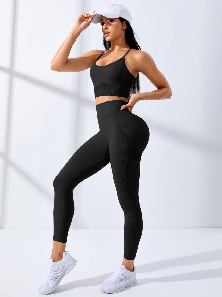 Ensemble Vêtements Complet de Sport pour Femmes, Leggings taille haute avec dos croisé sport soutien-gorge (Homepage)